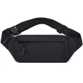 Sac banane de sport en nylon noir avec sangle réglable et poches zippées pratiques - Noir