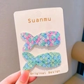 Pink and blue sequin mermaid tail hair clips for girls on a white display card - Green Mermaid (Set of 2)