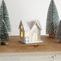 LED Christmas white snow cabin house with warm light, size 8.2x7.2x9.5cm decoration - Flocked White Wooden House - Style B