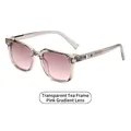 Stylish square sunglasses with tea-colored transparent frames and pink gradient lenses - Transparent Tea Frame Gradient Pink Lens
