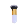 Portable kabuki brush with dual-tone black white bristles and gold metal handle - Small Chubby White Gold White Tip Hair (With Net)