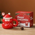 Taza de cerámica de Papá Noel roja con tapa blanca y caja de regalo para Navidad - 400ml / Caja de Color-Papá Noel