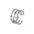 Detailansicht eines silbernen Rings mit bunten Emaille-Motiven von Sonne, Mond und Stern - Stern Mond Sonne Dreischichtiger Perlenstil (J367-4)