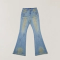 Jeans a zampa dipinti a mano in stile retrò con finitura invecchiata e taglio ampio - XS / Blu Cielo Selvaggio