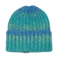 Close-up of tie-dye knit beanie in blue and yellow showing thick ribbed wool texture - M (56-58cm) / Blue Lake Green Bright Yellow Gradient