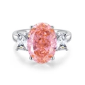 Pink oval gemstone ring in S925 sterling silver with trapezoidal white side stones - US 6 / FDJZ-061 Padparadscha Pink