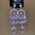 Dettaglio di orecchini a nappa in argento 925 con zirconi rosa a forma di cuore - Perno in Argento - Goccia d'Acqua Rosa / Rosa