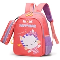 Pink cartoon cat backpack set with matching pencil case and purple mesh pockets - Cat Style-Orange