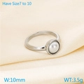 Minimalist silver stainless steel ring with white pearl inlay in size 7 to 10 - US 7 / Silver