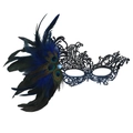 Lace masquerade mask with blue peacock feathers and rhinestones for party cosplay - Gradient Phoenix Style / Black Blue