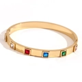 18K gold-plated stainless steel bead bracelet featuring colorful square-cut zircons - Six Square Multi-Color Zirconia Bangle