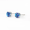 Classic silver titanium steel stud earrings with dark blue six-claw round zircon stones - Royal Blue