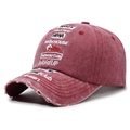 Distressed burgundy washed cotton baseball cap with vintage embroidery and street style - Red