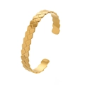 Elegant gold-plated open cuff bracelet with a woven texture and embossed relief patterns - Y640-1 Gold Woven Texture