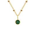 Minimalist gold necklace with a round emerald green birthstone pendant and bead chain - May Green - Gold
