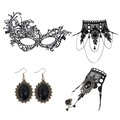 Maschera in pizzo gotico con orecchini di pietre e set girocollo per Halloween - Set Maschera Collana Bracciale Orecchini