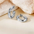 Boucles d'oreilles créoles épaisses en C argentées en acier au titane poli - Tige - Ovale / 23mm / Acier