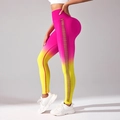 High-waisted ombre yoga leggings in rose pink and yellow with ladder-stitch side cutouts - S / Pink Yellow Gradient