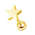 Detailed view of a gold star-shaped stainless steel tragus stud piercing with a ball back - Pentagram / Gold