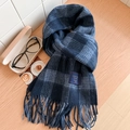 Écharpe à carreaux bleu marine et gris 100% laine avec franges sur table - Standard Anglais-28# Petit Quadrillage Bleu Foncé
