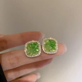 Elegant emerald green square stud earrings with gold plating and cubic zirconia halo - Emerald Style Square Style (7#)