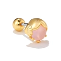 18k gold plated barbell stud earring featuring a pink gemstone bead and screw-back ball - Pink Crystal Bead (EGD0323)
