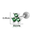 Three-petal flower cartilage stud with green cubic zirconia and screw ball back - 0178-4# Silver Green