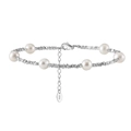 S925 Sterling Silber Armband mit weißen Süßwasserperlen und unregelmäßigen Silberperlen - Süßwasserperle 5.5-6mm / Platiniert