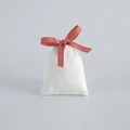 Elegant white velvet drawstring jewelry pouch with coral pink ribbon bow decoration - Coral Pink Ribbon / 7*9cm