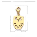 Detailed view of a golden stainless steel owl charm with 30mm height and lobster clasp - Owl / Gold