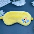Yellow faux fur sleep mask featuring a cute bee embroidery and elastic satin strap - Embroidered Bee / Yellow
