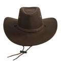 Cappello da cowboy western marrone scuro in pelle scamosciata con cordino regolabile - Finto Feltro Caffè Scuro-Corda Caffè