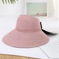 Pink wide brim straw sun visor hat with elegant black satin bow for outdoor beach use - Adjustable / Pink