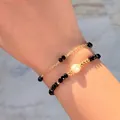 Bohemian armbandenset met zwarte kristallen en parel op goudvergulde ketting - Zwarte Kralenketting Armband - Enkel Stuk
