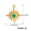 Dettaglio del ciondolo a sole dorato con gemma verde e indicazione delle misure - A0334-Ciondolo Sole Verde