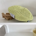 Béret en paille tricotée vert clair avec écusson tissé sur support en bois - 56-59cm / Vert