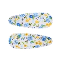 Paire de barrettes à fleurs bleues et jaunes en tissu avec bords festonnés pour filles - Pince BB en Forme de Goutte (Lot de 2) / Fleurs Bleu Jaune Frais