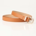 Minimalist light brown PU leather belt for women with elegant golden round pin buckle - Camel