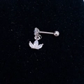 Detailed macro of silver steel tragus stud with marquise cubic zirconia crown charms - Steel Color-Crown