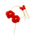 Decorazione per torta dorata con fiori rossi in tessuto e farfalla dorata con catenelle - Stile Ciondolo Fiore Farfalla Rossa / Rosso