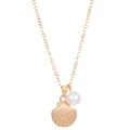 Vintage shell and pearl gold necklace set with detailed engraving and polished finish - White K Scallop Necklace (X018)
