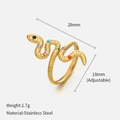 Adjustable golden stainless steel snake ring featuring vibrant colorful zircon stones - Colorful CZ Snake