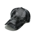Detailed side view of washed denim baseball cap with black and grey marble texture - M (56-58cm) / Black