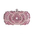 Borsa da sera in raso rosa con intricati motivi floreali in strass e perle preziose - Rosa