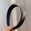 Minimalist glossy black silk headband for women featuring a non-slip padded design - Satin Padded Black