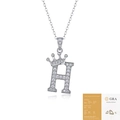 Sterling silver initial H necklace with crown and moissanite stones including GRA cert - Letter H (with GRA Certificate)