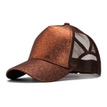 Women's glitter ponytail baseball cap in bronze mesh design with an open back - One Size(Adjustable) / Coffee