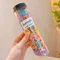 Set di elastici per capelli colorati in barattolo trasparente con vari colori pastello - Barattolo / 11# Rosa-Viola Piccoli Anelli Base (300 Pezzi)