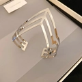 Silver minimalist wide open cuff bracelet with triple V-shaped geometric cutouts - Geometric Hollow V-shape Style (31#)