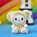 Close-up of a cute plush bear keychain with animal hood and embroidered paw details. - Long Hair Bear - Brown / 12cm